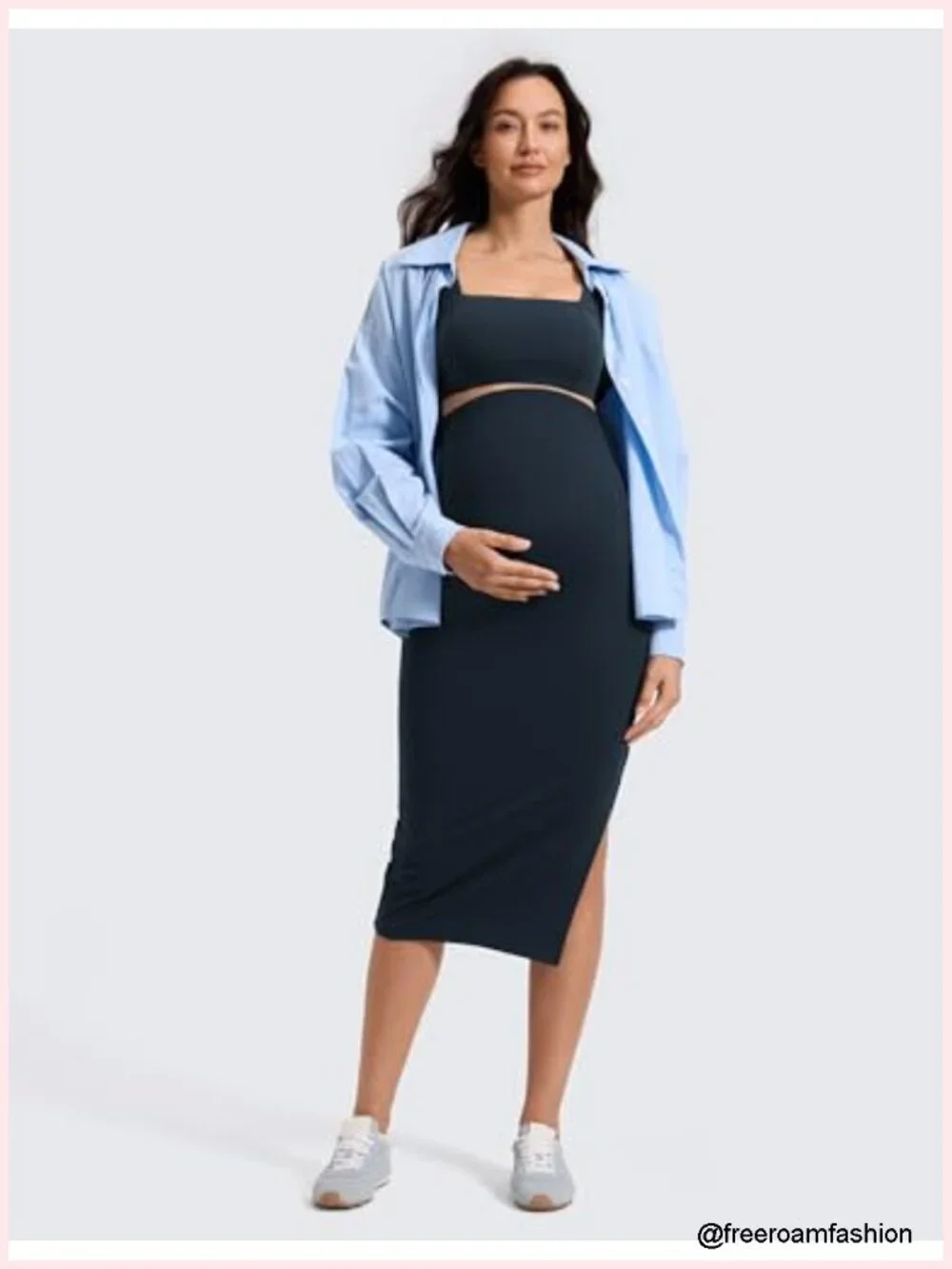 Butterluxe Maternity Side Split Midi Skirt - Bodycon Over The Belly Stretchy